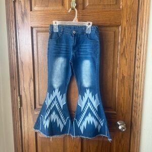 Girl’s Flared Jeans with Aztec Print Size 7 Adjustable Waist